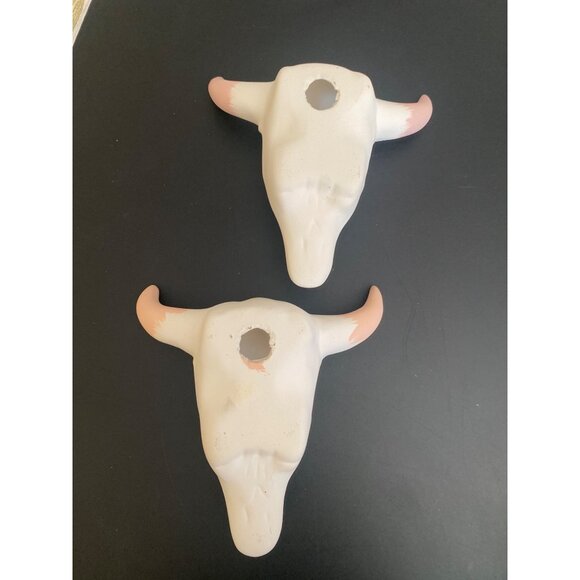 Set of 2 Vintage Ceramic Bull Skull Wall Decor Pair Southwestern Boho Pastel - Picture 4 of 10